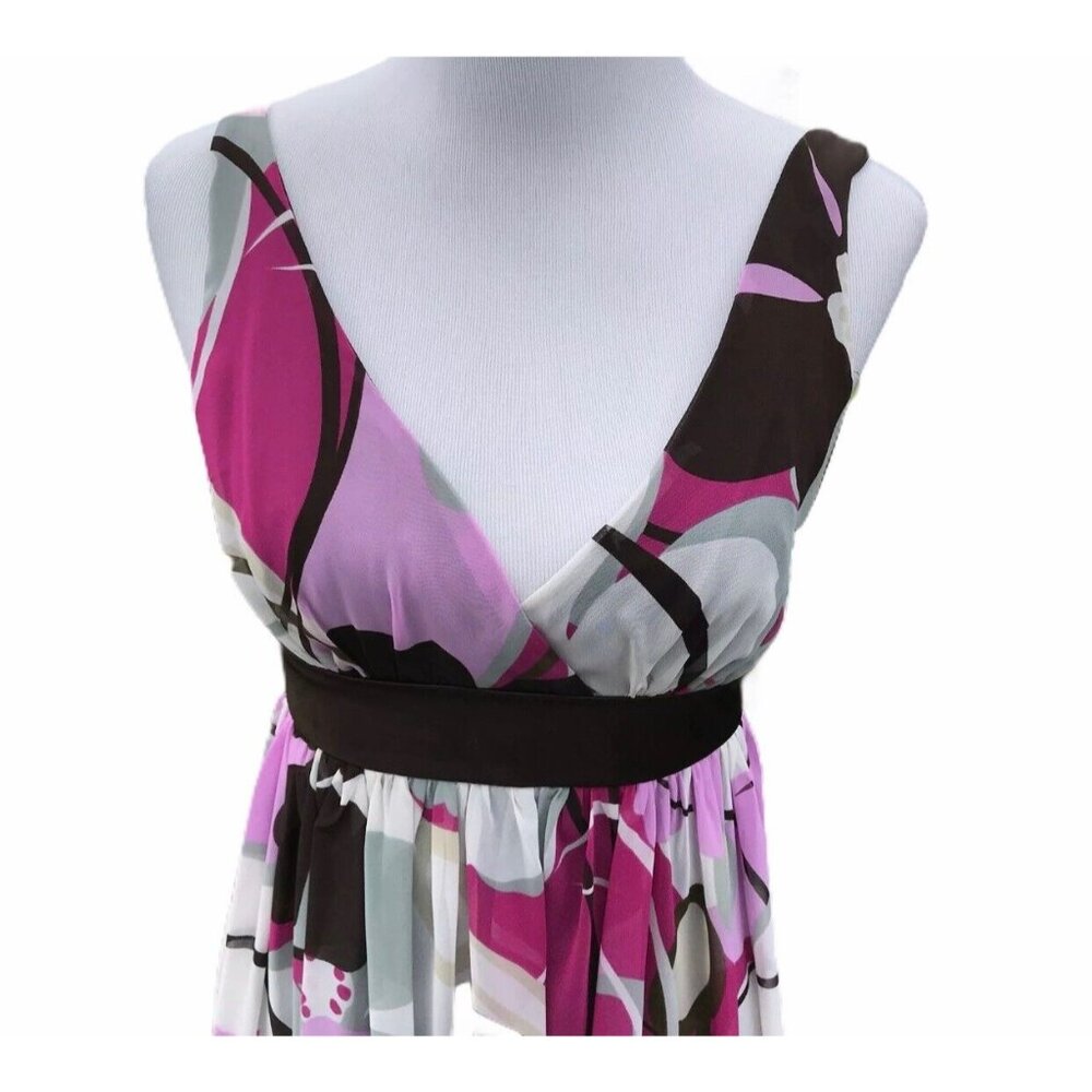 Trixxi Empire Dress Women's Size 3 Surplice Purple Brown Floral Slvls Tie New - Picture 6 of 12